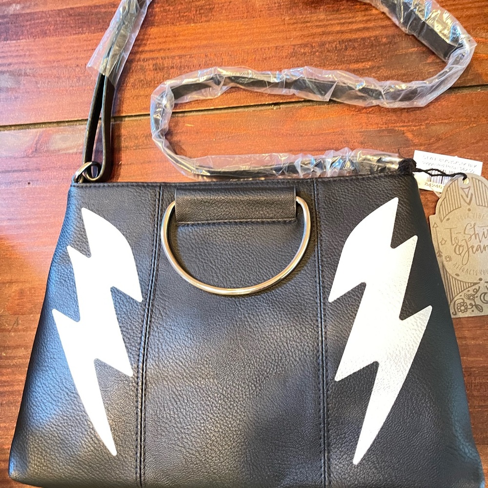 High Voltage Cross Body Satchel-with silver hardware and Silver lighting Bolts!